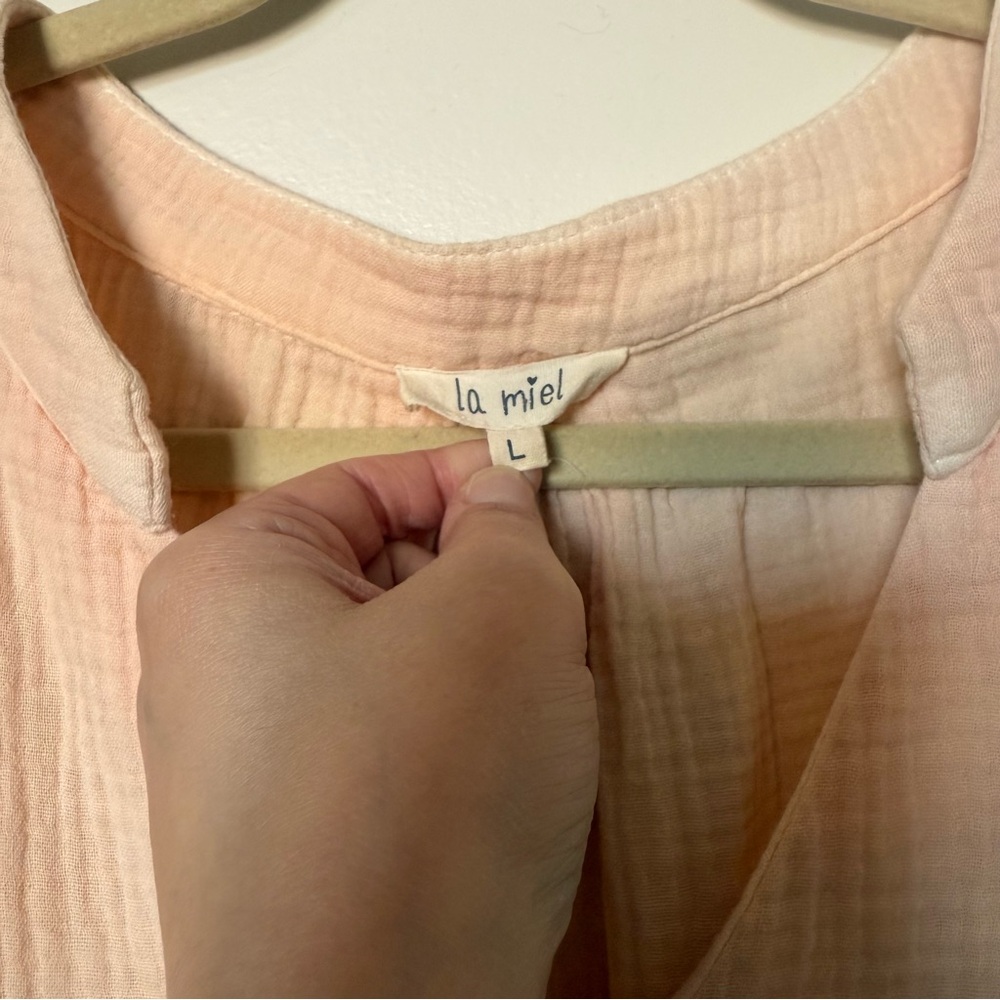 La Miel Peach and White Women's cotton Top, boho relaxed fit, beachy, chill day - Picture 4 of 7